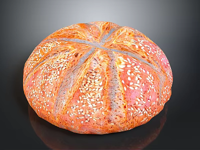 Fresh Golden Orange Round Bread with Cross Pattern and Sesame Seeds 3d model