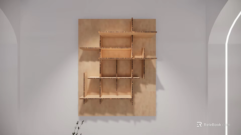 Geometric Wooden Wall Decor With Multi Tiered Shelf For Modern Home Interior 3d model 