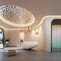 Elegant Modern Beauty Hair Salon Interior With Circular Ceiling Curved Walls And Reception Desk