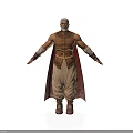 Man With Gray Hair In Ornate Medieval Style Outfit Cloak Wrist Guards And Boots