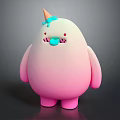 Cute Pink Round Game Character With Orange Cone Blue Drizzle And Red Eyes Details