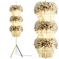 Elegant Cream Floor Lamp With Layered Floral Feather Shades And Golden Stand
