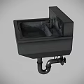 Wall Mounted Concrete Washbasin With Faucet And Drain Pipe Structure 3d model