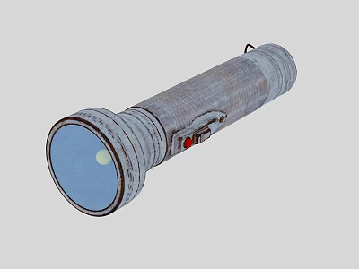 Vintage Metal Flashlight Daily Electrical Appliance With Blue Head And Red Button Design 3d model