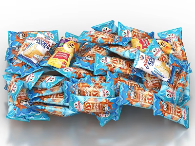 Assorted Crunchy Snacks With Blue Orange Wrappers And Cheese BBQ Flavors 3d model