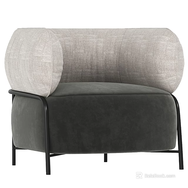 Single Sofa With Light Gray Linen Backrest Dark Gray Velvet Seat And Black Metal Legs 3d model 