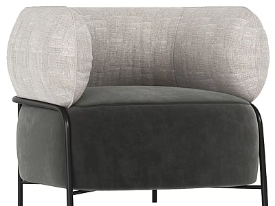 Single Sofa With Light Gray Linen Backrest Dark Gray Velvet Seat And Black Metal Legs 3d model