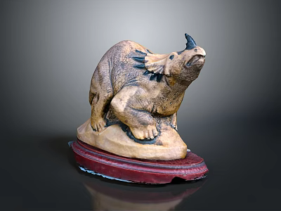 Detailed Standing Triceratops Sculpture with Brown Body and Red Base for Decorative 3d model