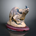 Detailed Standing Triceratops Sculpture with Brown Body and Red Base for Decorative