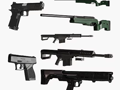 Various Firearms Collection Featuring Pistols Rifles and Modern Weapon Designs 3d model
