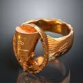 Golden Lifestyle Accessory Ring With Intricate Engraved Patterns And Twisted Design 3d model
