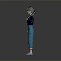 3D Modeled Woman Wearing Blue Top Blue Pants Hat Necklace Bracelets And Blue Shoes
