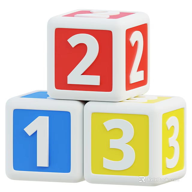 Colorful Building Blocks With Numbers 1 2 3 Stacked As Children's Educational Toys 3d model 