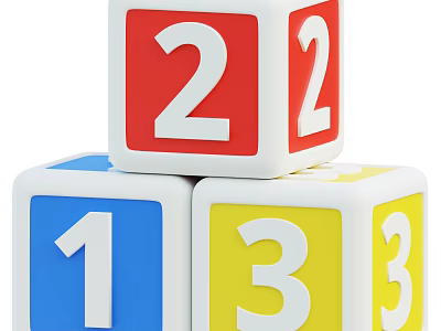 Colorful Building Blocks With Numbers 1 2 3 Stacked As Children's Educational Toys 3d model