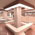 Boutique Store With Arched Doorways White Cloth Covered Furniture Brown Tiled Floor And Recessed Lights