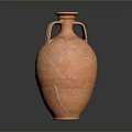 Hand Carved Orange Terra Cotta Vase Sculpture With Two Handles And Cracked Surface