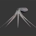 Silver Octopus Model With Long Tentacles And Gray Background Reflection