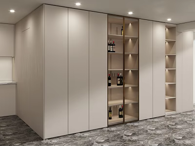 Modern Light Colored Decorative Cabinet With Shelves And Wine Bottles In Interior Space 3d model