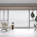 Stylish Venetian Blinds in Bright Room with Large Windows Wooden Walls White Floor and Green Plants