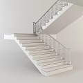 Modern Interior Staircase With Wooden Steps Handrail And Wrought Iron Balusters