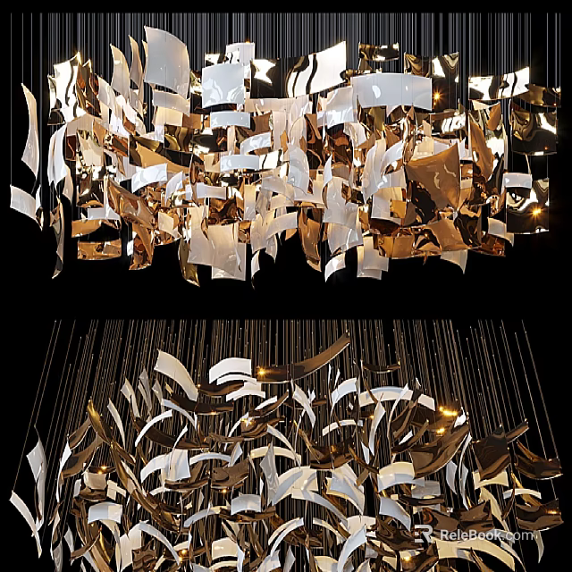 Modern Artistic Chandelier With Metallic Gold Silver Shards Hanging Design 3d model 