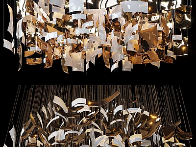 Modern Artistic Chandelier With Metallic Gold Silver Shards Hanging Design 3d model
