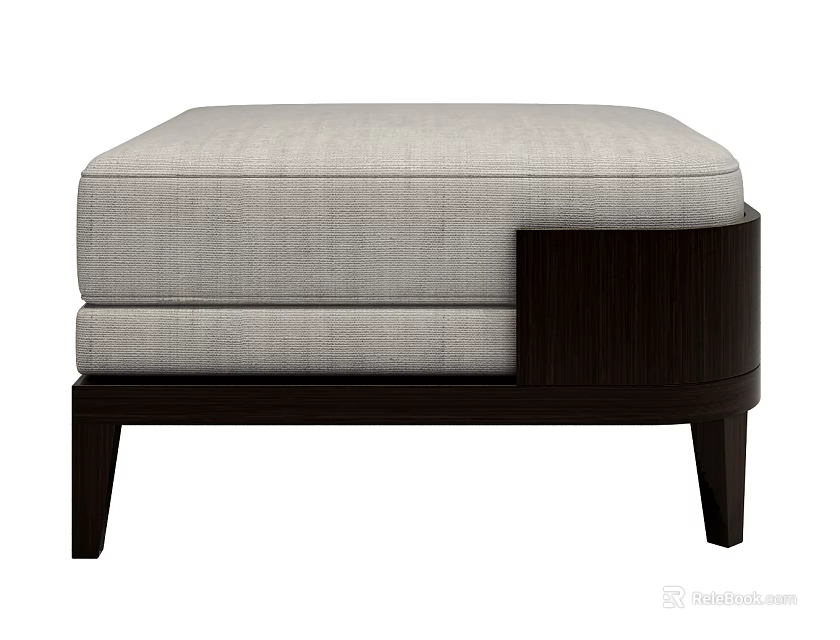 Modern Gray Upholstered Ottoman with Dark Wooden Frame and Sleek Design 3d model 