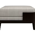Modern Gray Upholstered Ottoman with Dark Wooden Frame and Sleek Design