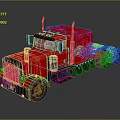 Red Heavy Duty Truck with Black Cab Headlights Exhaust Pipes and Wheels