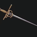 Antique Decorative Sword With Golden Hilt Ornate Handle And Silver Blade
