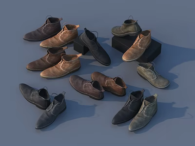 Various Colored Casual Shoes Including Brown Black Gray Ankle Boots Displayed Together 3d model