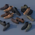 Various Colored Casual Shoes Including Brown Black Gray Ankle Boots Displayed Together