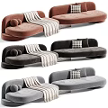 Modern Curved Sofa and Coffee Table Set with Pillows and Blankets in Various Colors