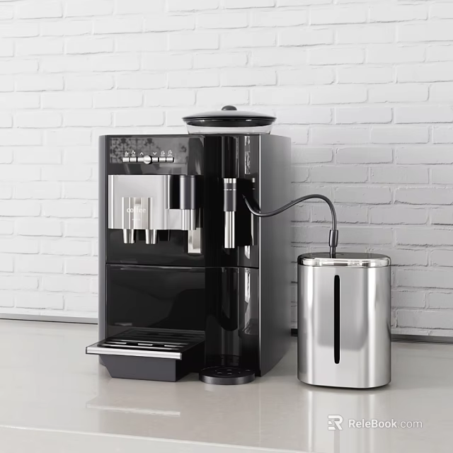Modern Kitchen Appliance Coffee Machine With Stainless Steel Container And White Brick Wall 3d model 