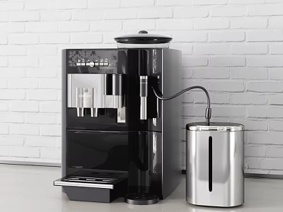 Modern Kitchen Appliance Coffee Machine With Stainless Steel Container And White Brick Wall 3d model