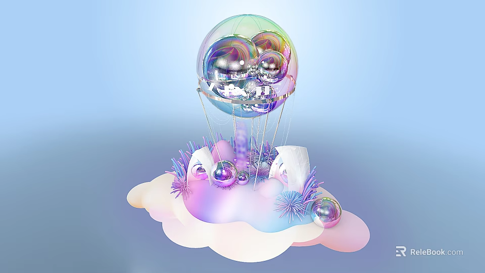 Colorful Inflatable Balloon Decor With Cloud Base And Swan Ornaments 3d model 
