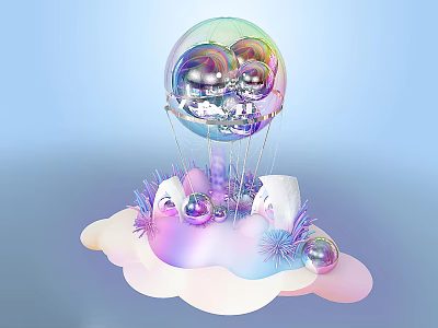 Colorful Inflatable Balloon Decor With Cloud Base And Swan Ornaments 3d model