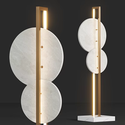 Modern Floor Lamp With Golden Stand White Marble Circular Shades And Multi Layer Design 3d model