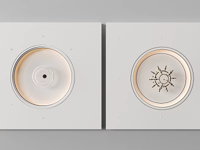 Modern White Ceiling Design With Circular Lighting Fixture And Decorative Sun Pattern 3d model