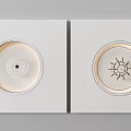 Modern White Ceiling Design With Circular Lighting Fixture And Decorative Sun Pattern 3d model