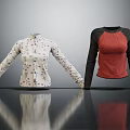 Two Stylish Long Sleeve Tops Featuring Floral Print And Red Black Color Block Design