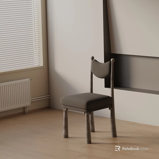 Modern Dining Chair With Gray Cushion Curved Backrest And Wooden Legs In Light Room 3d model 
