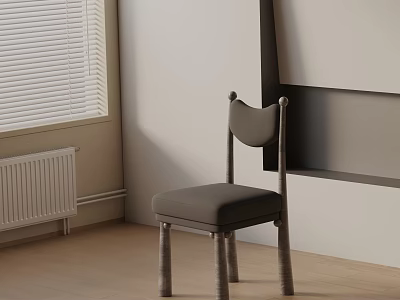 Modern Dining Chair With Gray Cushion Curved Backrest And Wooden Legs In Light Room 3d model