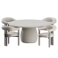 Round Light Gray Concrete Dining Table Set With Four Beige Upholstered Chairs And Metal Legs