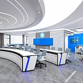 Modern Control Room Interior With Large Display Screen Workstations And Ergonomic Chairs 3d model
