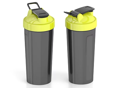 Two Portable Shaker Bottles With Yellow Lids Black Bodies And Handles For Daily Use 3d model