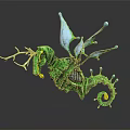 Fantastical Green Seahorse Creature With Antlers Blue Wings And Coiled Tail