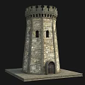 Stone Brick Tower Featuring Crenellated Top Arched Doorway Windows And Classic Medieval Design 3d model