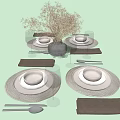 Modern Tableware Vase Ornaments Tableware Combination 3d model
