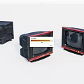 Vintage CRT Televisions With Black Body And Red Trim On White Background